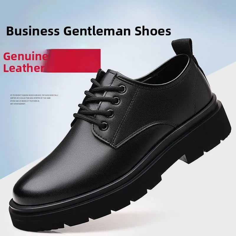 Men's Business Casual Breathable Shoes Spring 2026 New Style Leisure Leather Shoes Increased Height Inner Design British Style